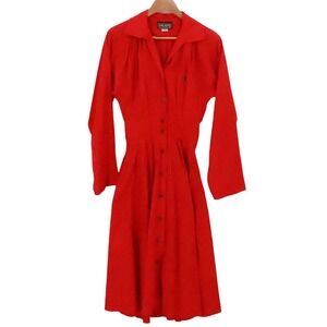 POPI Red Midi Shirt Dress Vintage 70s Union USA Belted Snap Secretary Size 0